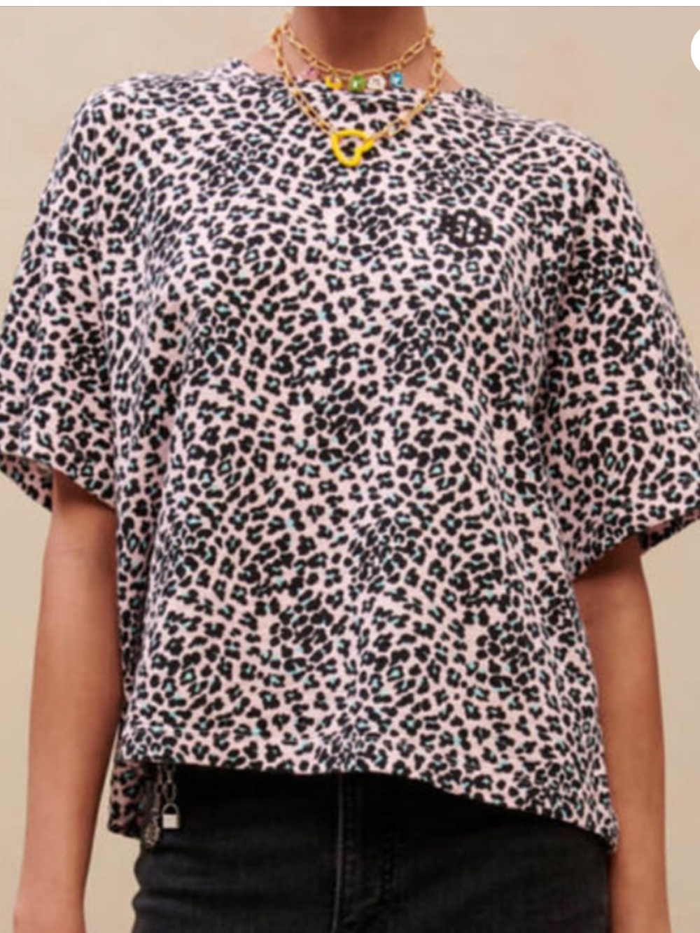 Maje Pink and Black Leopard Short Sleeve Tee